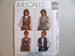 7802 MCCALLS NANCY ZIEMAN LINED CONTRAST TRIMMED VESTS PATTERN XL 20-22 OR SMALL 8,10 CHOICE  UNCUT